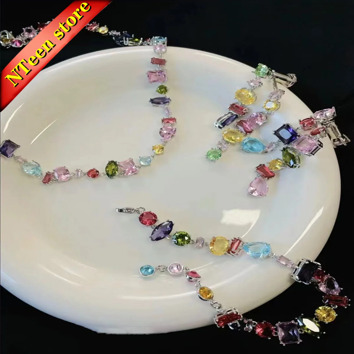 

Candy Series Gema 2024 High Quality New Women's Jewelry Set Necklace Earrings Bracelet Ring Pink Crystal Pendant Party Gift
