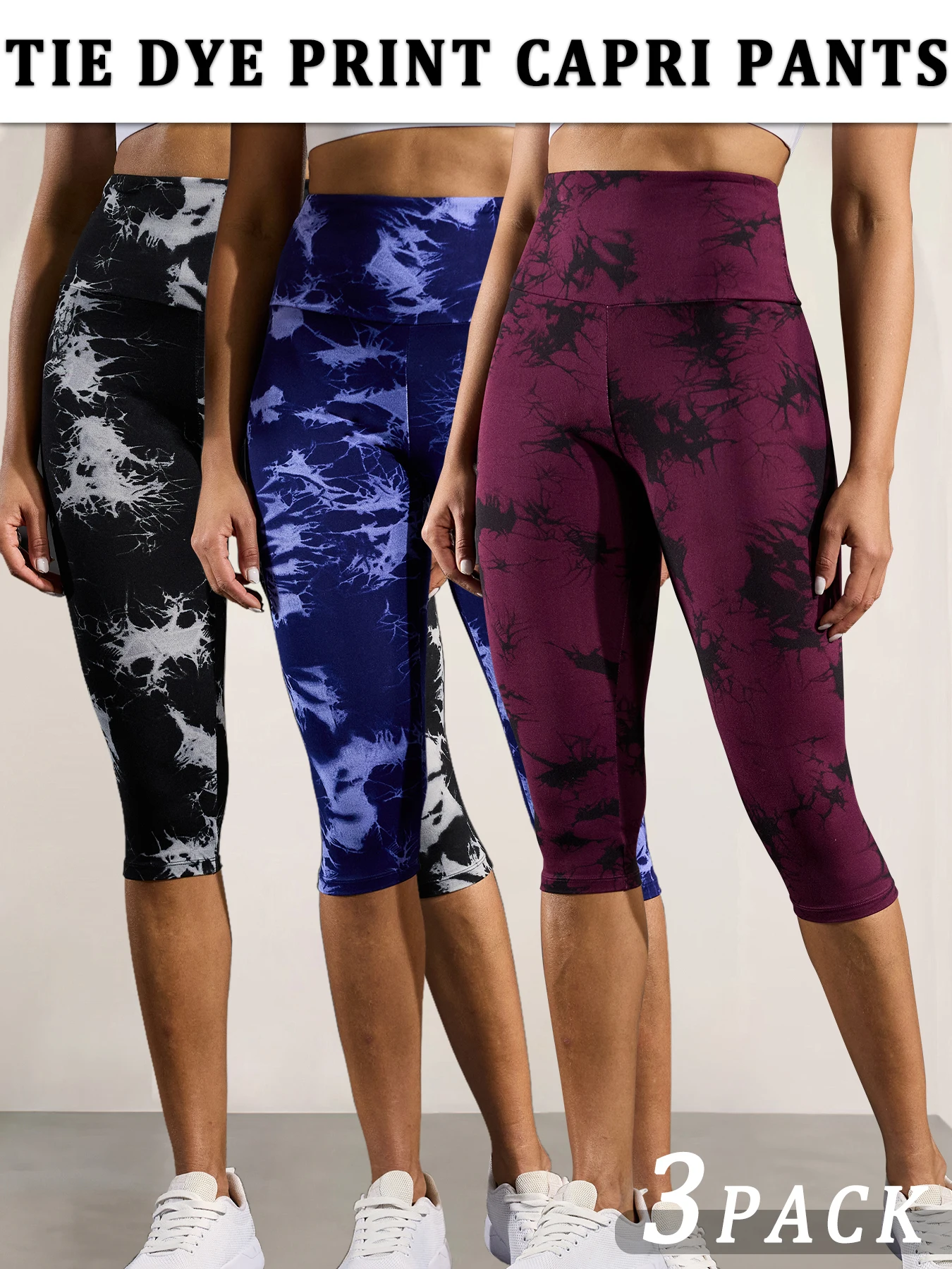 

3 Pack Super Soft High Waisted Tie Dye Print Sport Biker Shorts for Women No See Through Yoga Push Up Gym Fitness Shorts