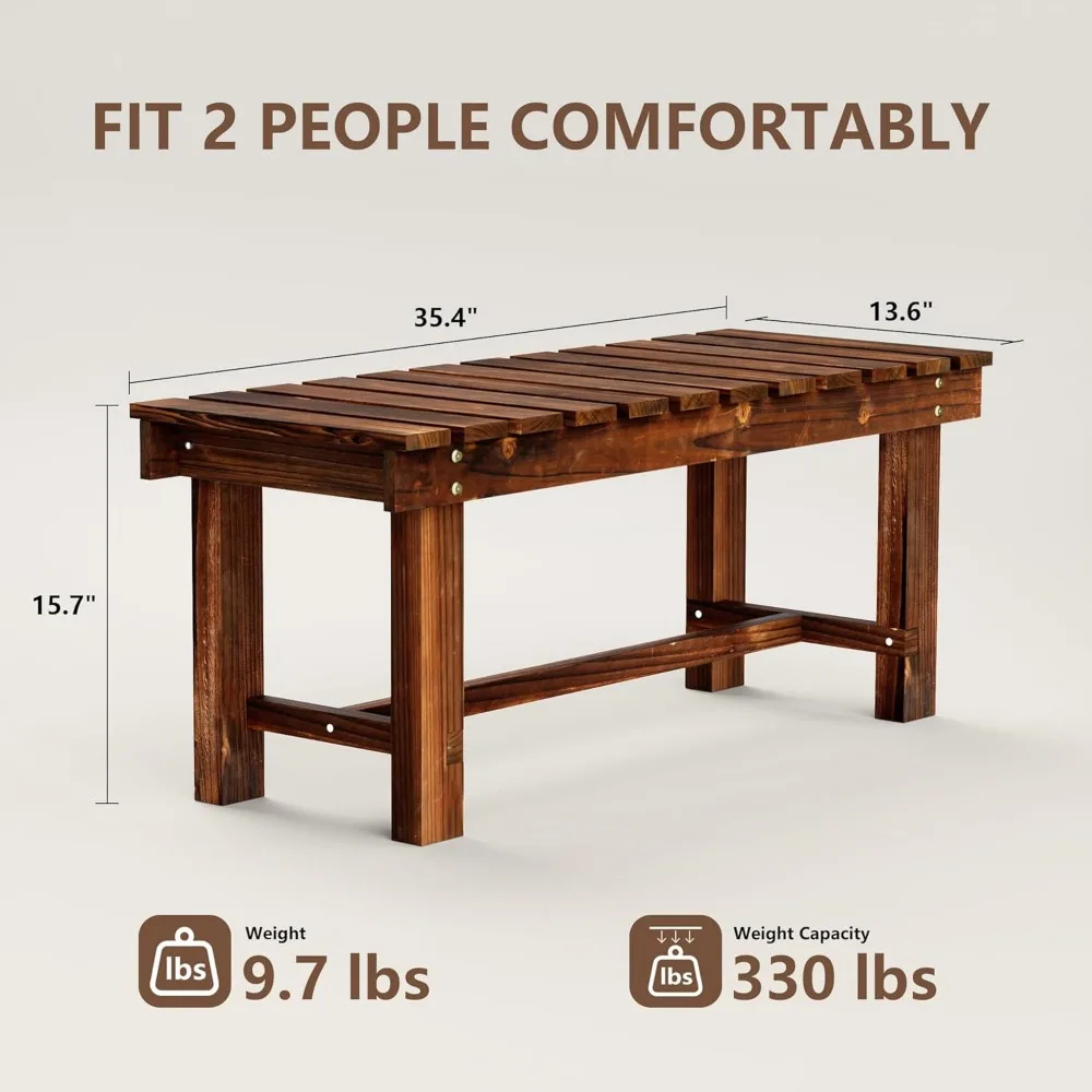 35,5-дюймовая деревянная скамейка для улицы, устойчивое к атмосферным воздействиям сиденье для патио для сада, лужайки на заднем дворе, карбонизированный коричневый цвет