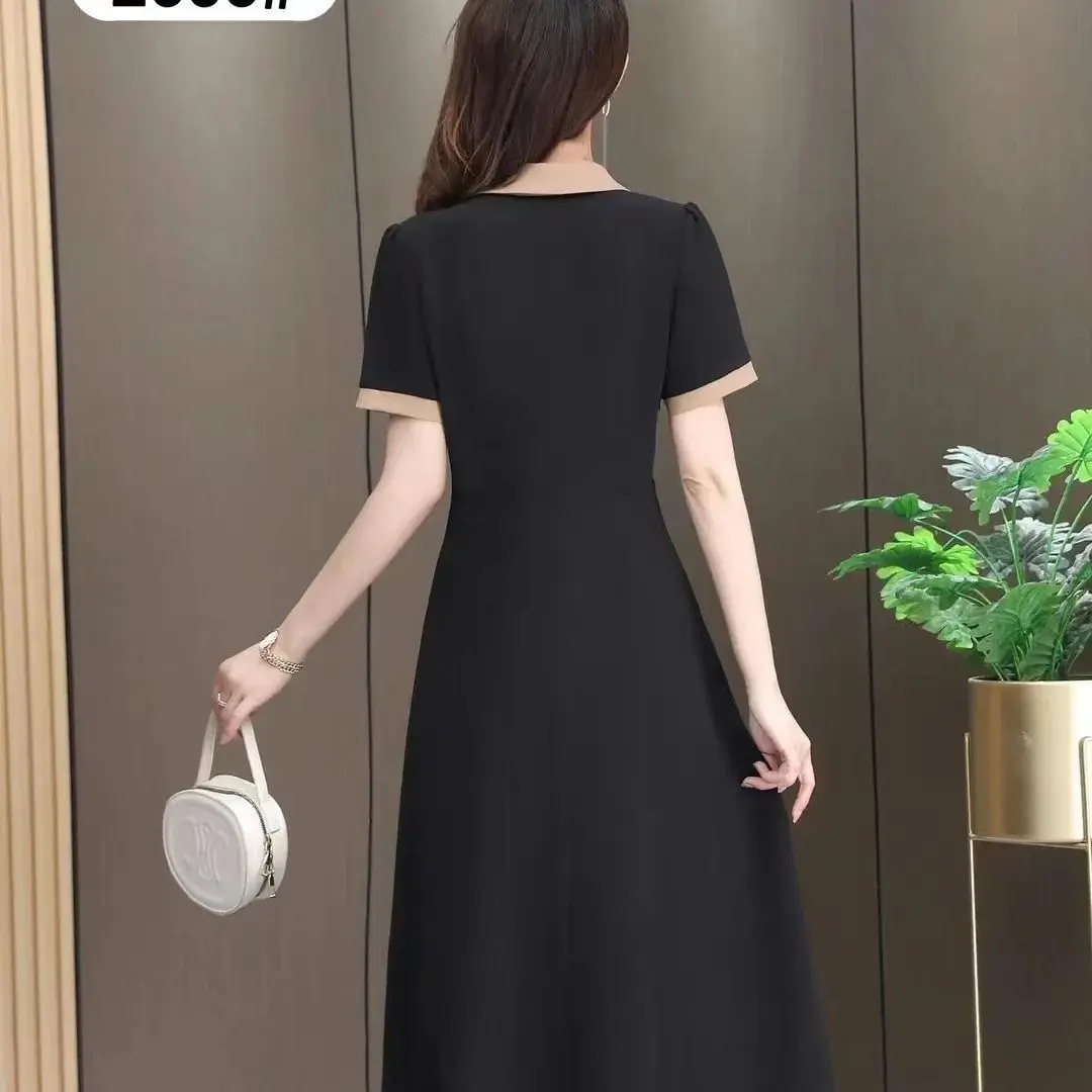 Modieuze effen kleur jurk in Chinese stijl Nieuwe stijl taille-knuffelende en afslankende zomerrok