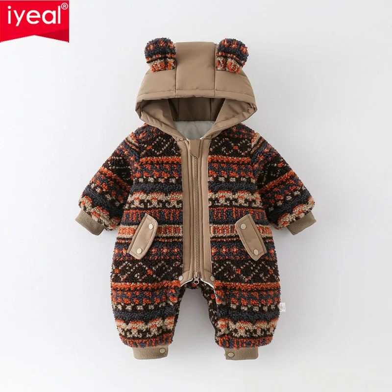 IYEAL Infant Toddler Fleece Jumpsuit Jacket Autumn Winter New Baby Warm Hooded Thick Cotton Clothing Winter Outerwear