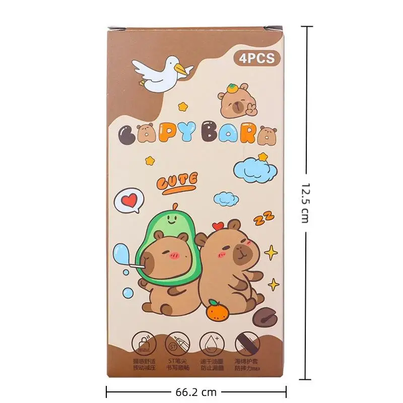 4 szt. długopisów żelowych z kapibarą, miękki uchwyt gąbkowy, szybkoschnące długopisy żelowe, zestaw artykułów biurowych i szkolnych, kawaii, artykuły papiernicze dla uczniów