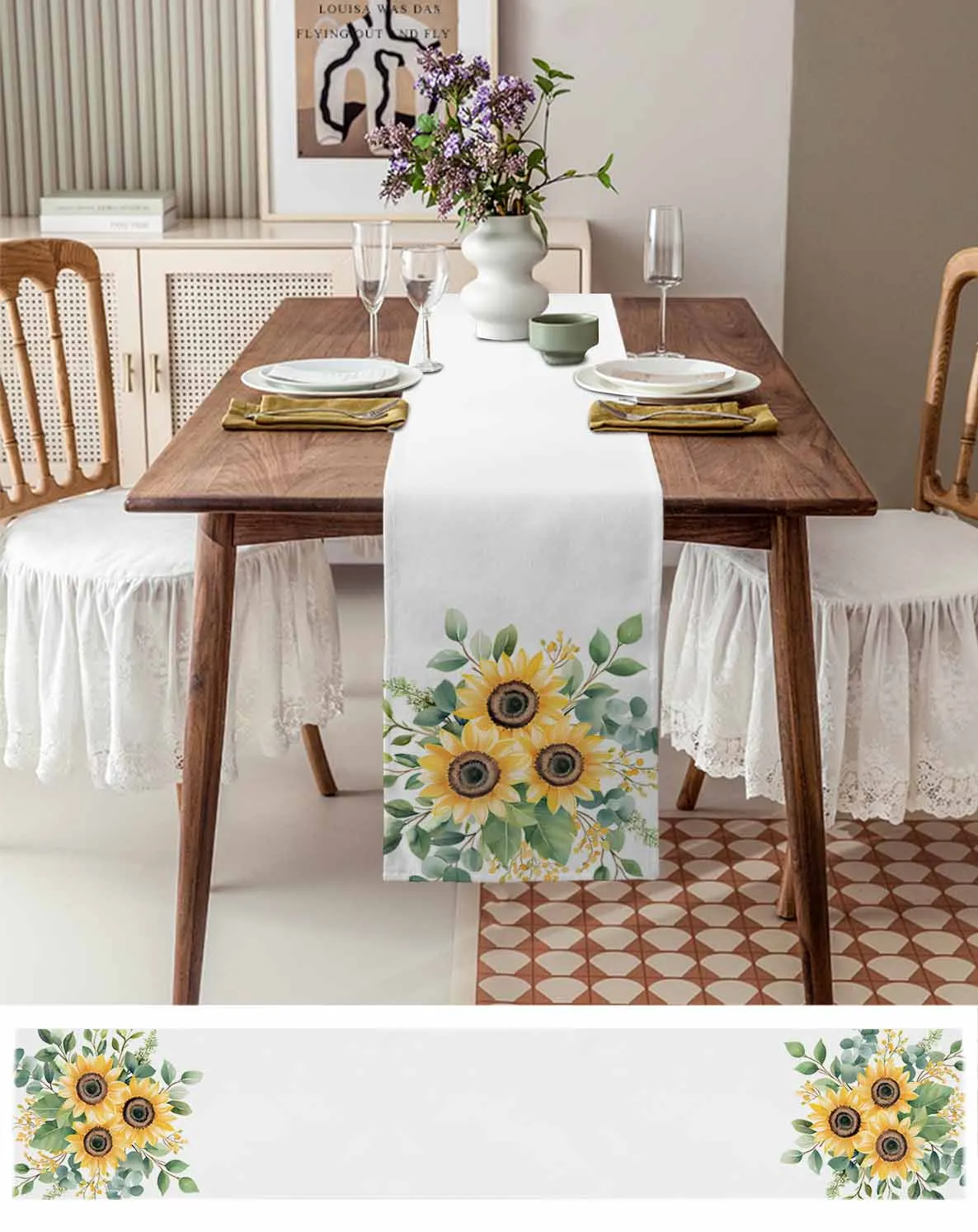 

Modernism Sunflower Plant Table Runner Wedding Party Champagne Dining Room Restaurant Home Tablecloth Runners