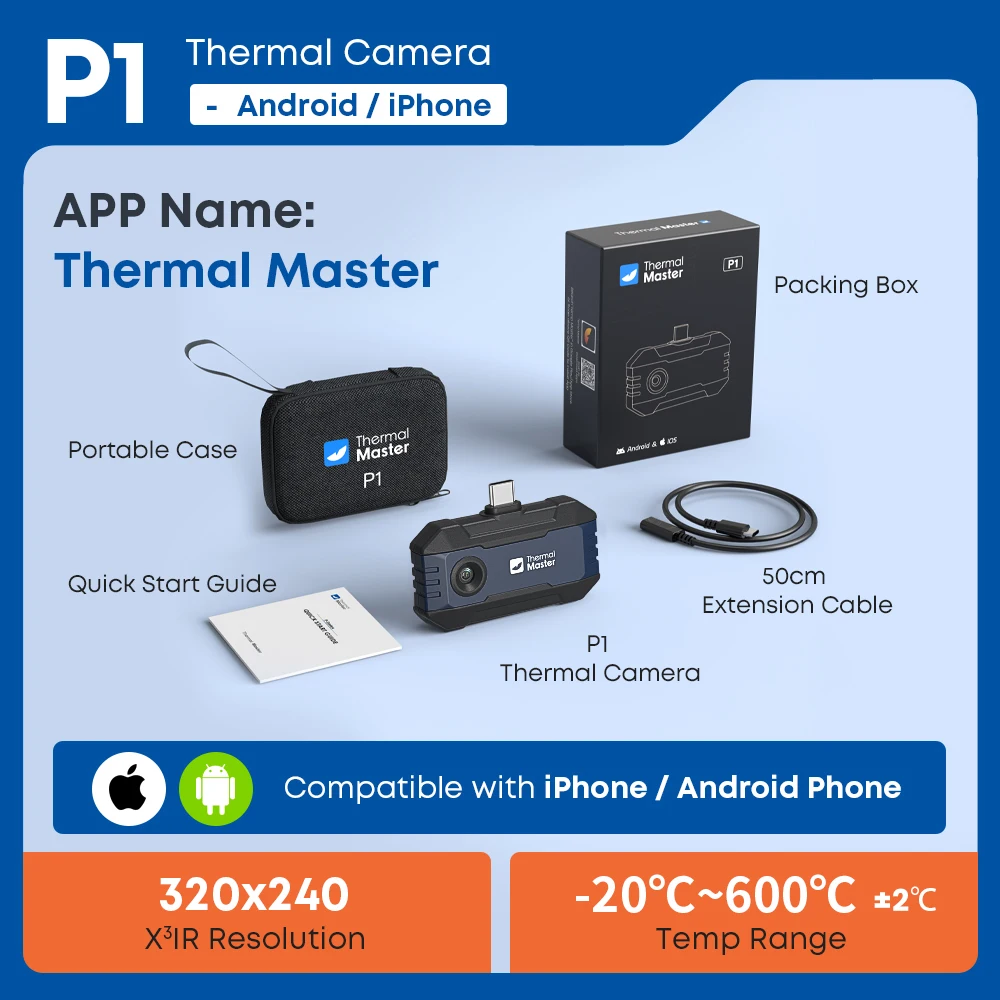 Thermal Master P1 Thermische Camera voor iPhone Android 320*240 infrarood Thermische Beeldvormingscamera 600 ℃   detectie van waterlekkages in HVAC-systemen
