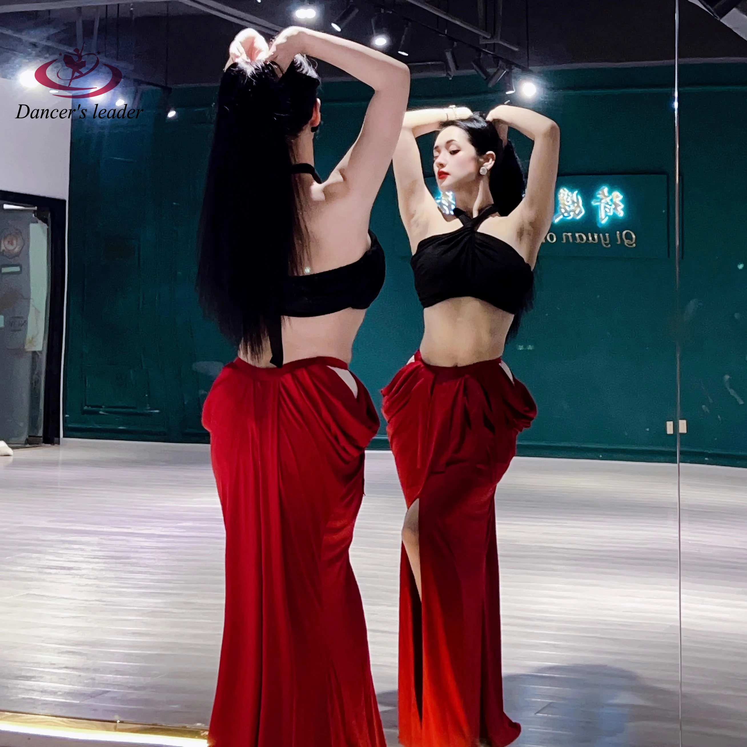 

Belly Dance Competition Women's High end Black and Red Set, Encrypted Tassel Hip Scarf Performance Clothing Stage Practice Dress