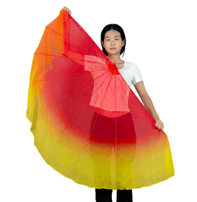 Soft Chiffon Big Fan Veil Opening Dance Props Fishbone Foldable Handle Dancing Fan Chinese Folk Worship 85cm Adults Customized