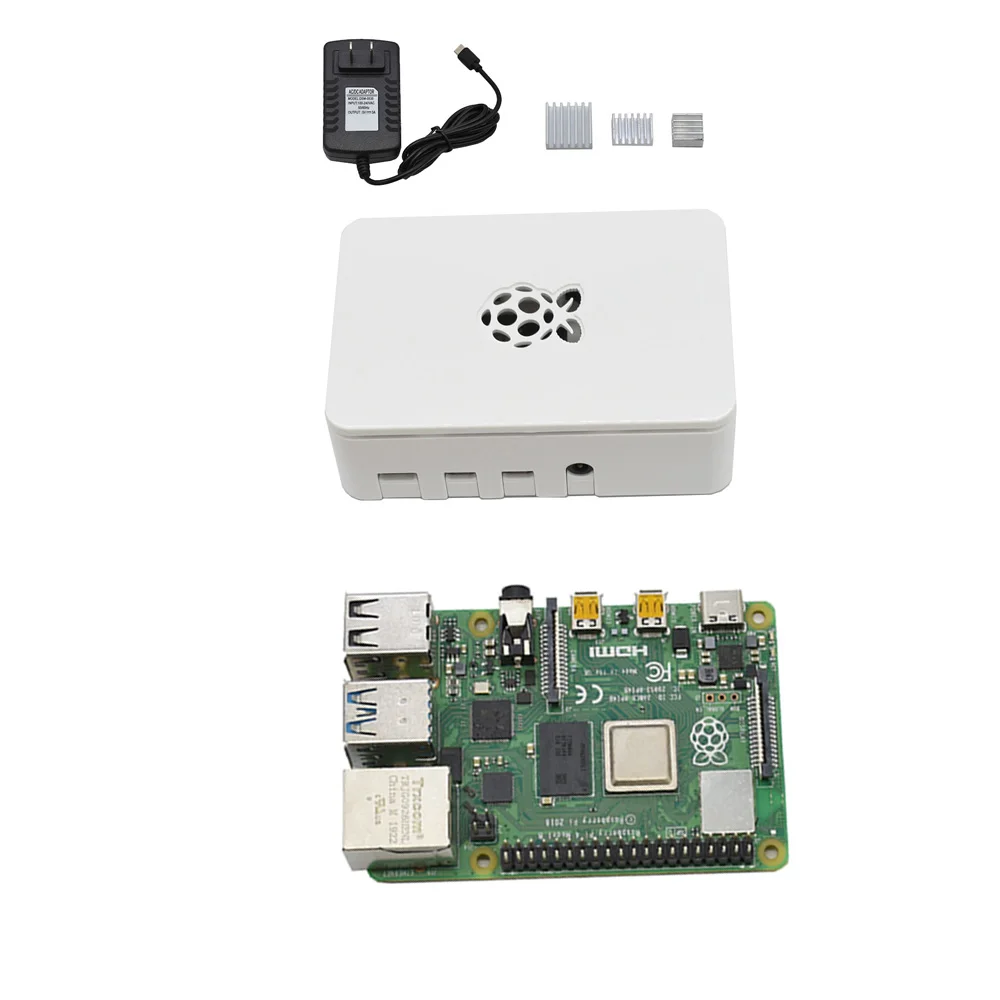 

for Raspberry Pi 4 Model B ABS Case 4G RAM DIY Kit with white Heatsink 5V 3A Power Adapter for Raspberry PI 4B(US Plug)