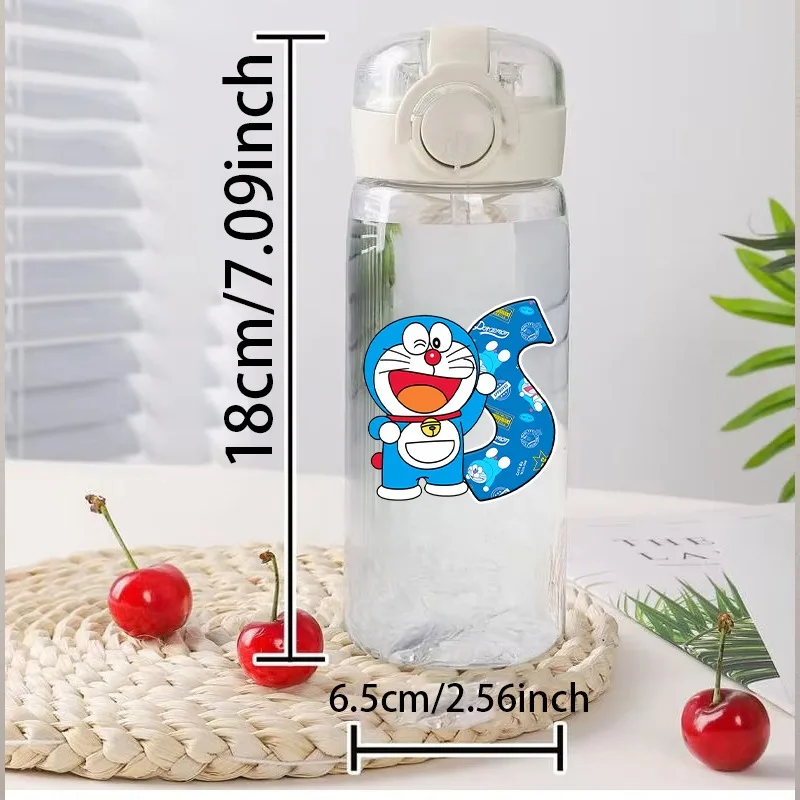 400ml Doraemons Kawaii Water Bottle with Straw Cartoon Anime Pattern A-Z Printed Sports Bottles Women Men Portable Cups Gifts