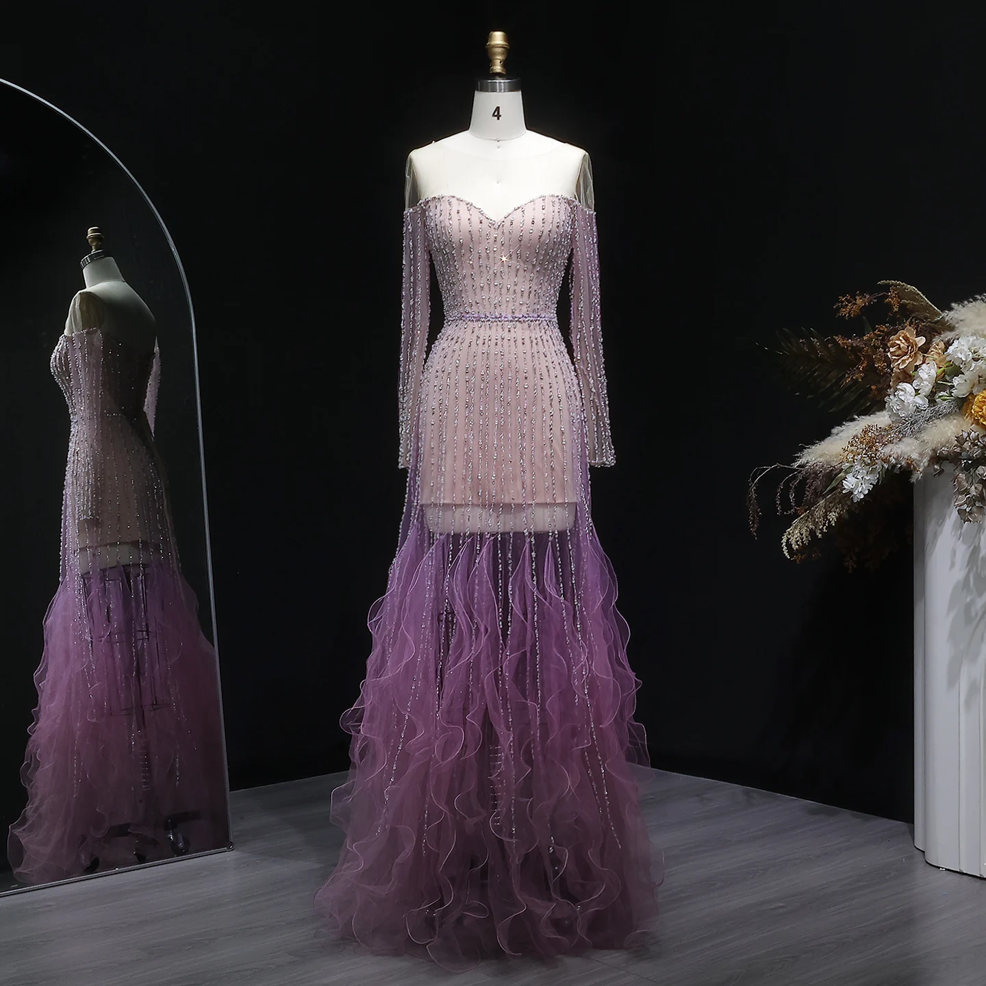 

Шарон Саид Роскошные вечерние платья русалки в Дубае для свадьбы с длинными рукавами Прозрачные арабские вечерние платья SS328 по индивидуальному заказу