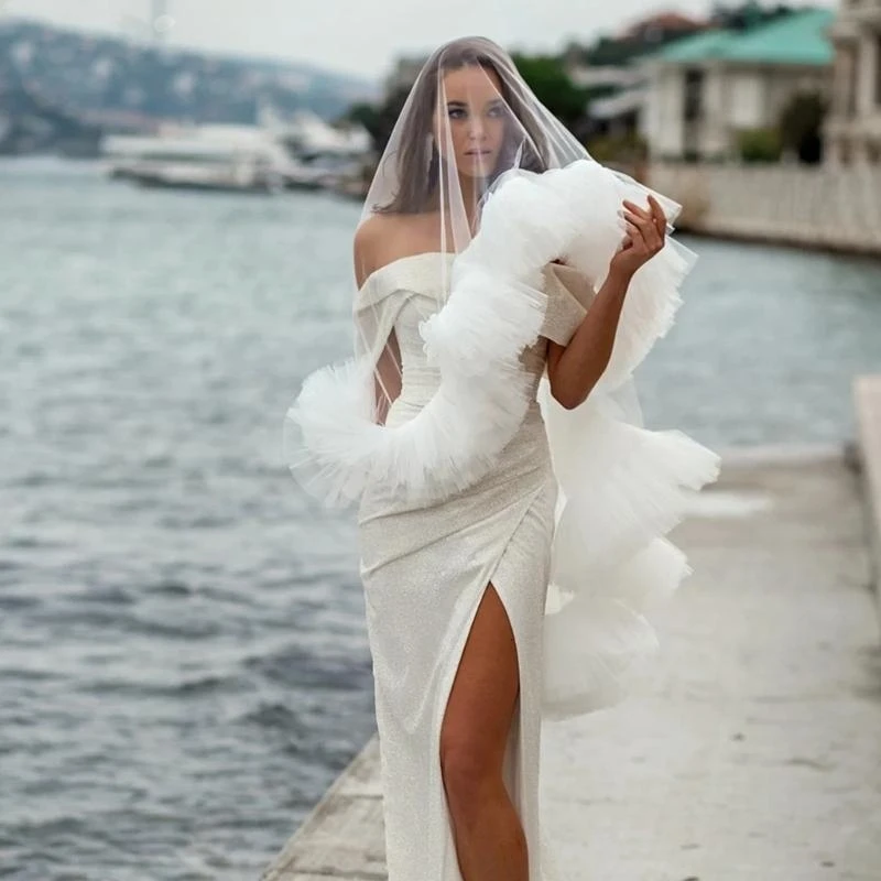 

Double Layers Wedding Veil Romantics Elegant Veil Ruffled Print Tullel for Weddings, Proms, and Photography