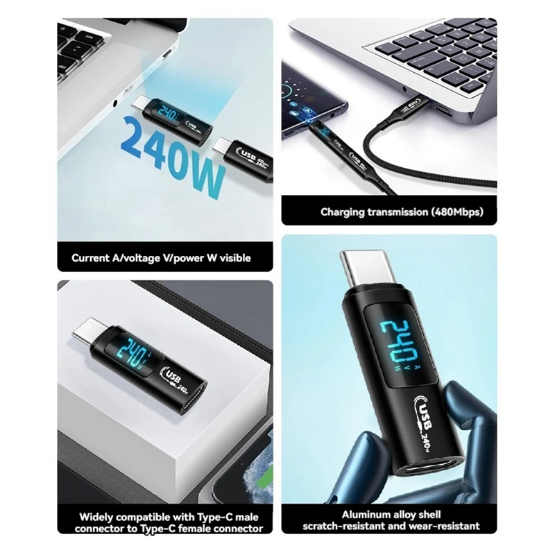 USB 2.0 Display OTG Adapter 240W Digital Display Type-C Adapter OTG High Speed 40Gbps Fast Charging Adapter