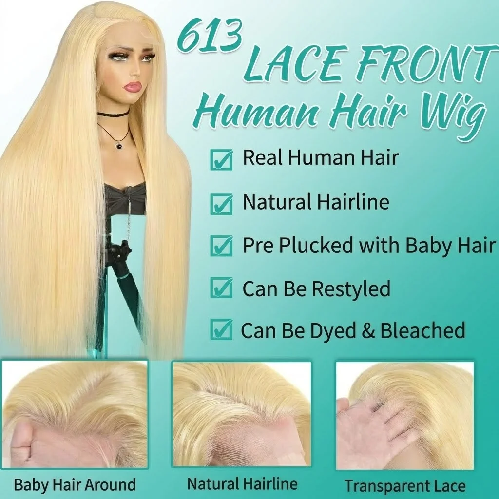 Blonde 613 Human Hair Wigs Straight Transparent Lace Frontal Wig 5x5 13x4 13X6 Lace Front Wig Brazilian Wig For Black Women 30 40 Inch 220 Density