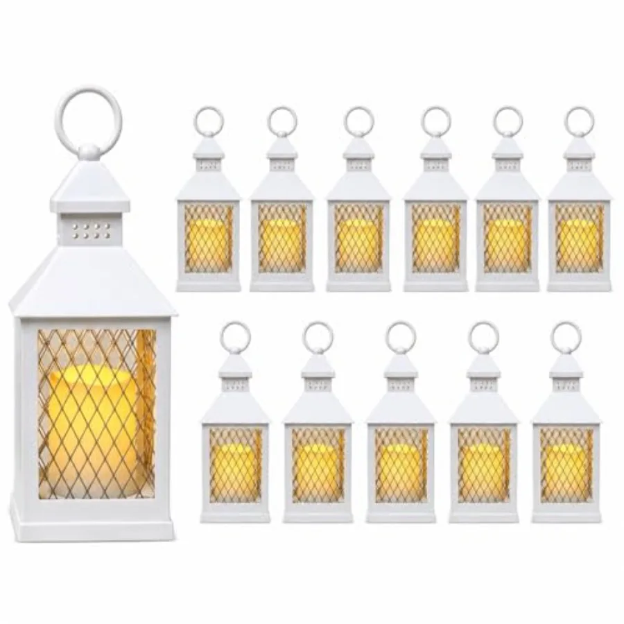 Farmhouse 12-Piece Set 10 Decorative Lantern with Flameless LED Candle 5-Hour Timer Rustic Wedding Decor, Indoor Home Decoratio