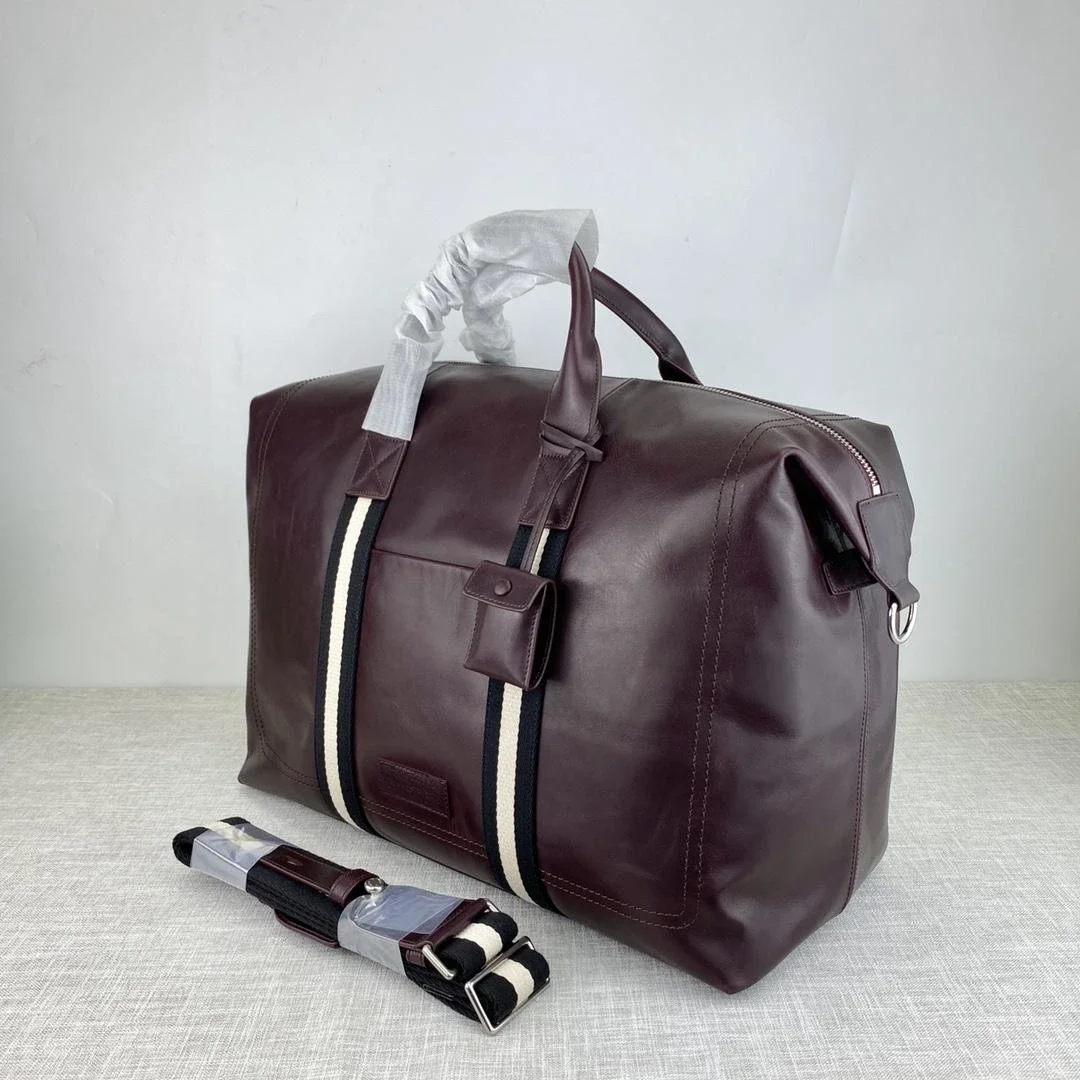 Sac de voyage en cuir de luxe pour hommes, sac à main de grande capacité, étui à bombes, design rayé, extérieur, affaires, décontracté, haute qualité, mode