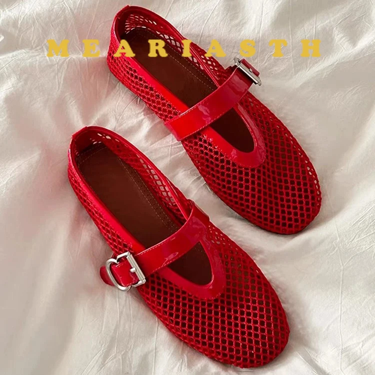 

Sheepskin Fashion Ballet Flats Shoes European American New Buckle Shallow Mouth Ballet Shoes Luxury Design Hollow Shoes Female