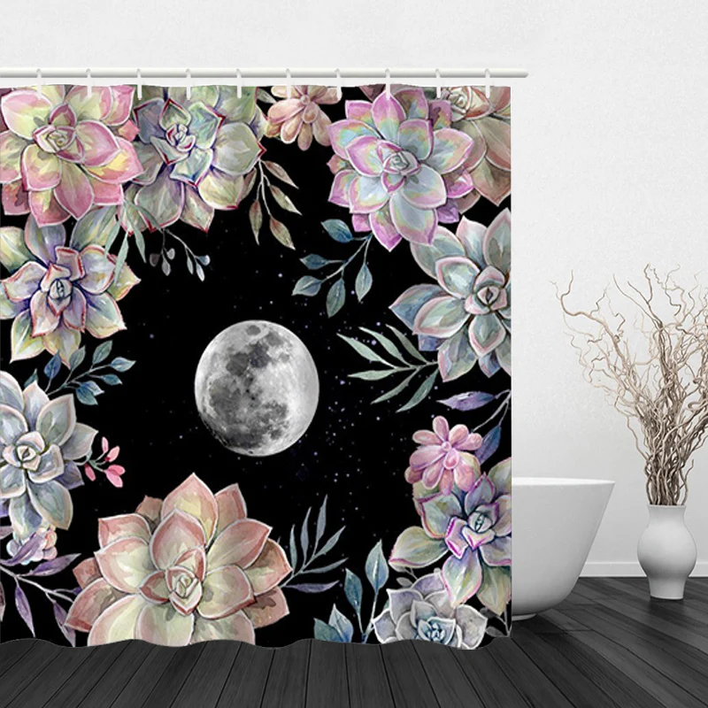 Huahe Full Moon Shower Curtain Printed Board Modern Polyester Processing Waterproof Shower Curtain Hook