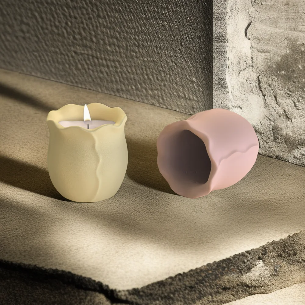Molde de copo de vela de silicone, molde de flor de tulipa, jarra de concreto, moldes de vaso de flores, estilo europeu, design de decoração de casa