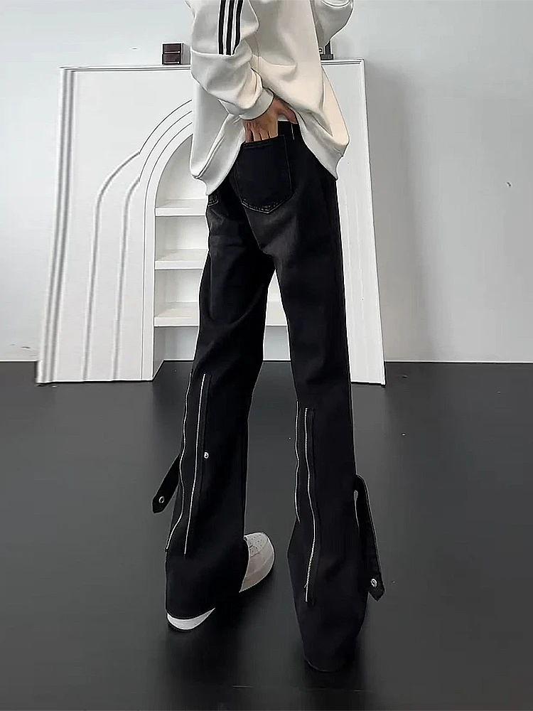 

Мужские джинсы на молнии с высокой талией, удлиненные, для высоких, прямые, с легким расклешением, весна-осень, уличный стиль