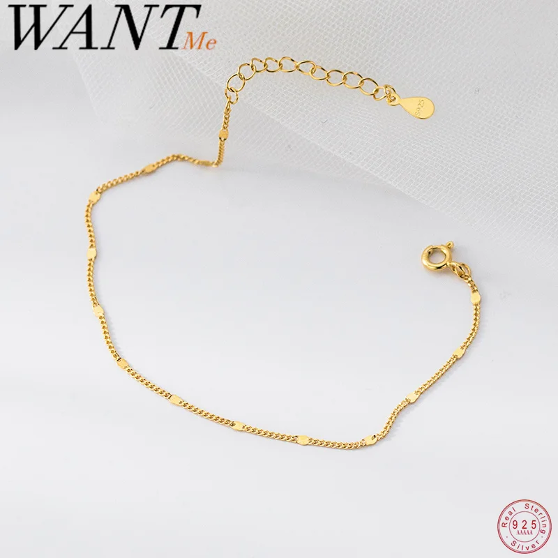 

WANTME 925 Sterling Silver Simple Disc Connection Chain Bracelet for Women Fashion Daily Wrist Wear Glitter Jewelry Accessories