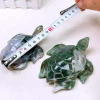 Natural Moss Agate Handmade Carved Sea Turtle Polished Animal Powerful Statue For Home Decoration Gift 1PCS 5