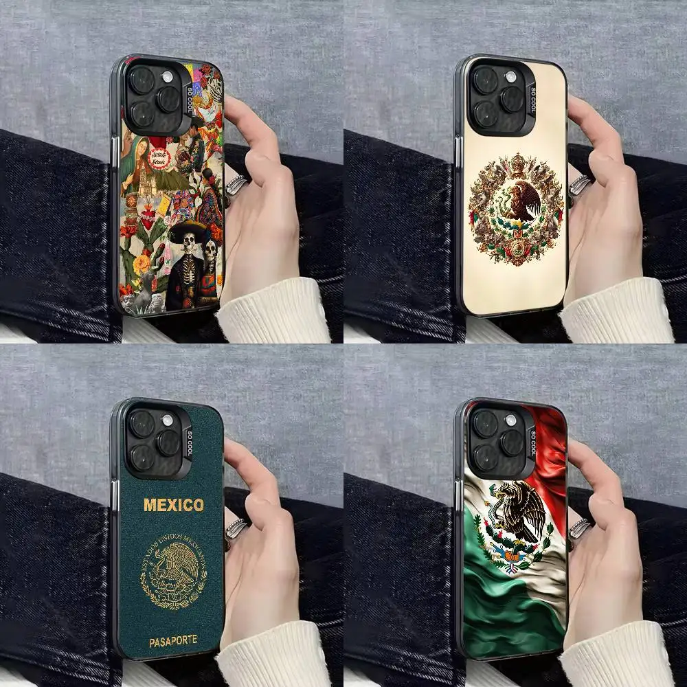 

Mexico National Emblem Flag Passport Phone Case For iPhone 16,15,14,13,12,11,Mini,Pro,E,SE4,XS,MAX Black IMD Box