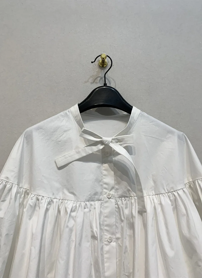 Preppy Style Sweet French Literary Women Clothing Simple Moda Profile Japan Blouses Slim Soft Ruched Big Swing Exquisite Shirt