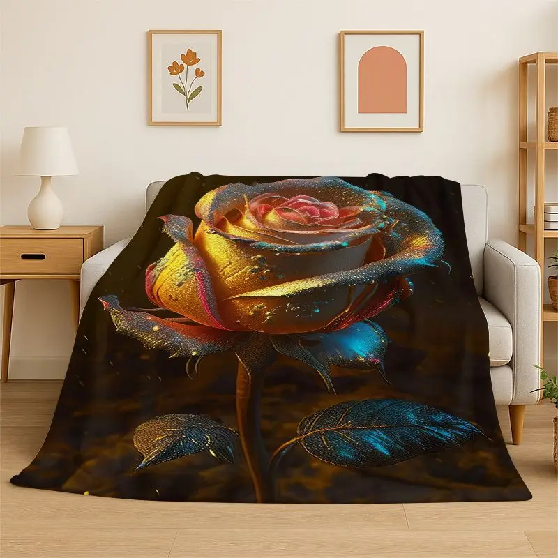 Romance Flowers Rose Daisy Flannel Blanket Soft Throw Blanket for Bedroom Living Room Bed Travel Camping Picnic Nap Cover Gift