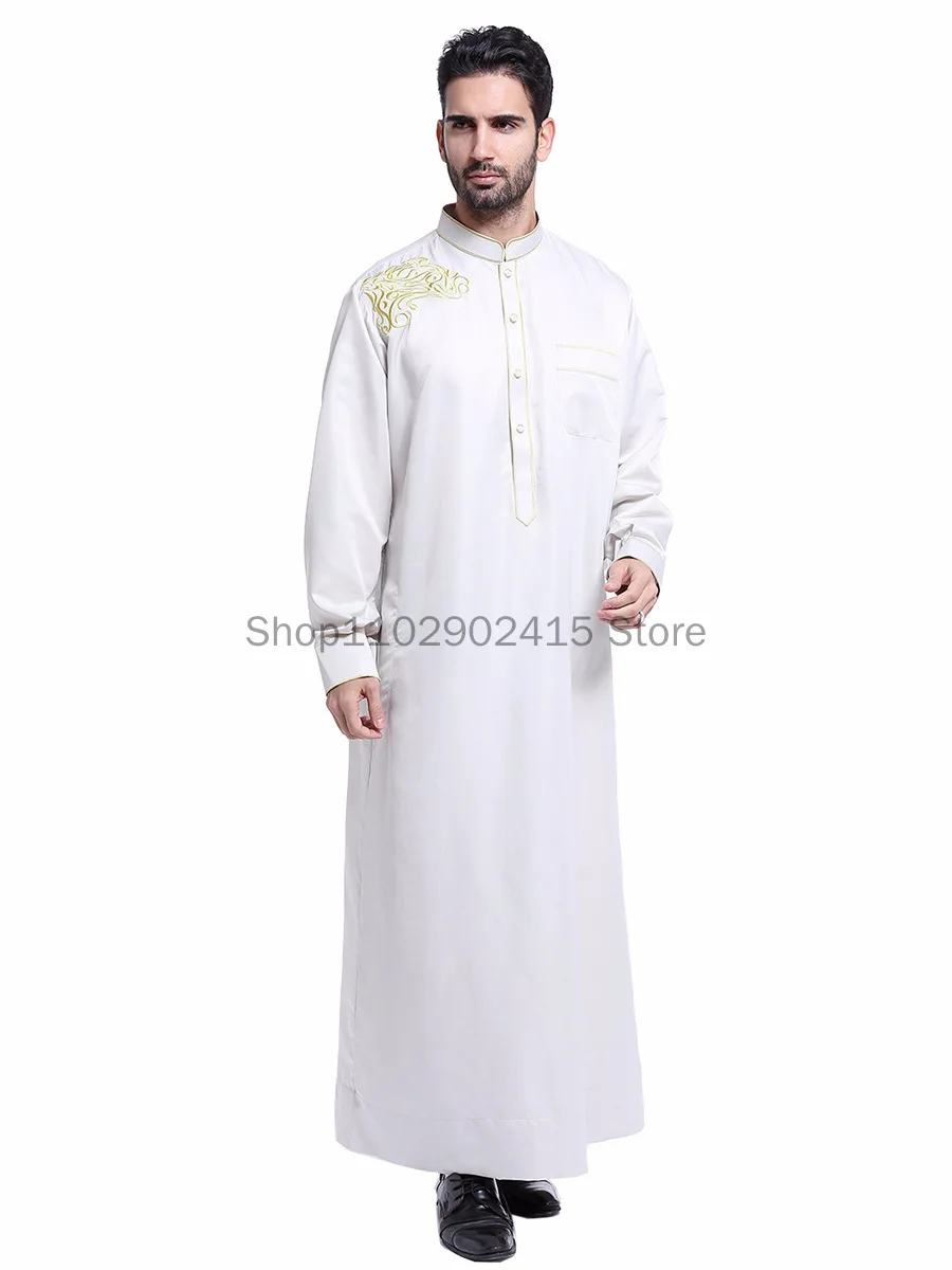 2023 Traditional Muslim Clothing Contrast Color Muslim Dress Middle East Jubba Thobe Men Robe Fashion Long Sleeves Mandarin Neck