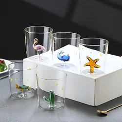 1pc 350ml 3D Animal Glass Cup Heat Resistant Glass for Iced Coffee Juice Milk Clear Glass for Summer and Winter Drink Water Cup