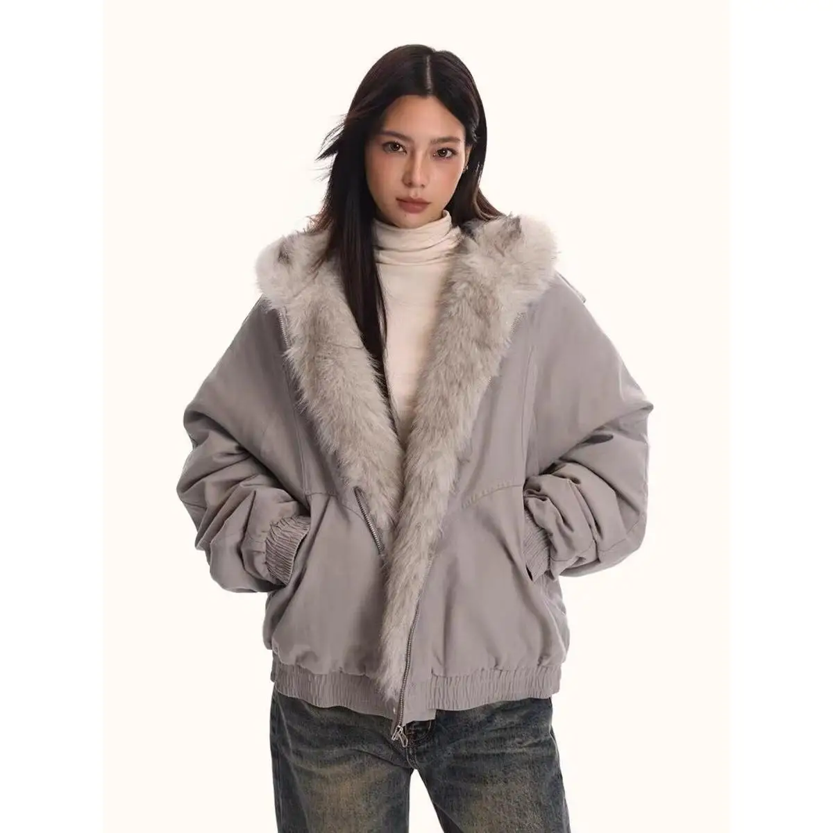 

Retro American ort Cotton Jaet with Fur Collar Men Women Winter Clothes Design Sense Autumn Winter Polyester Fiber