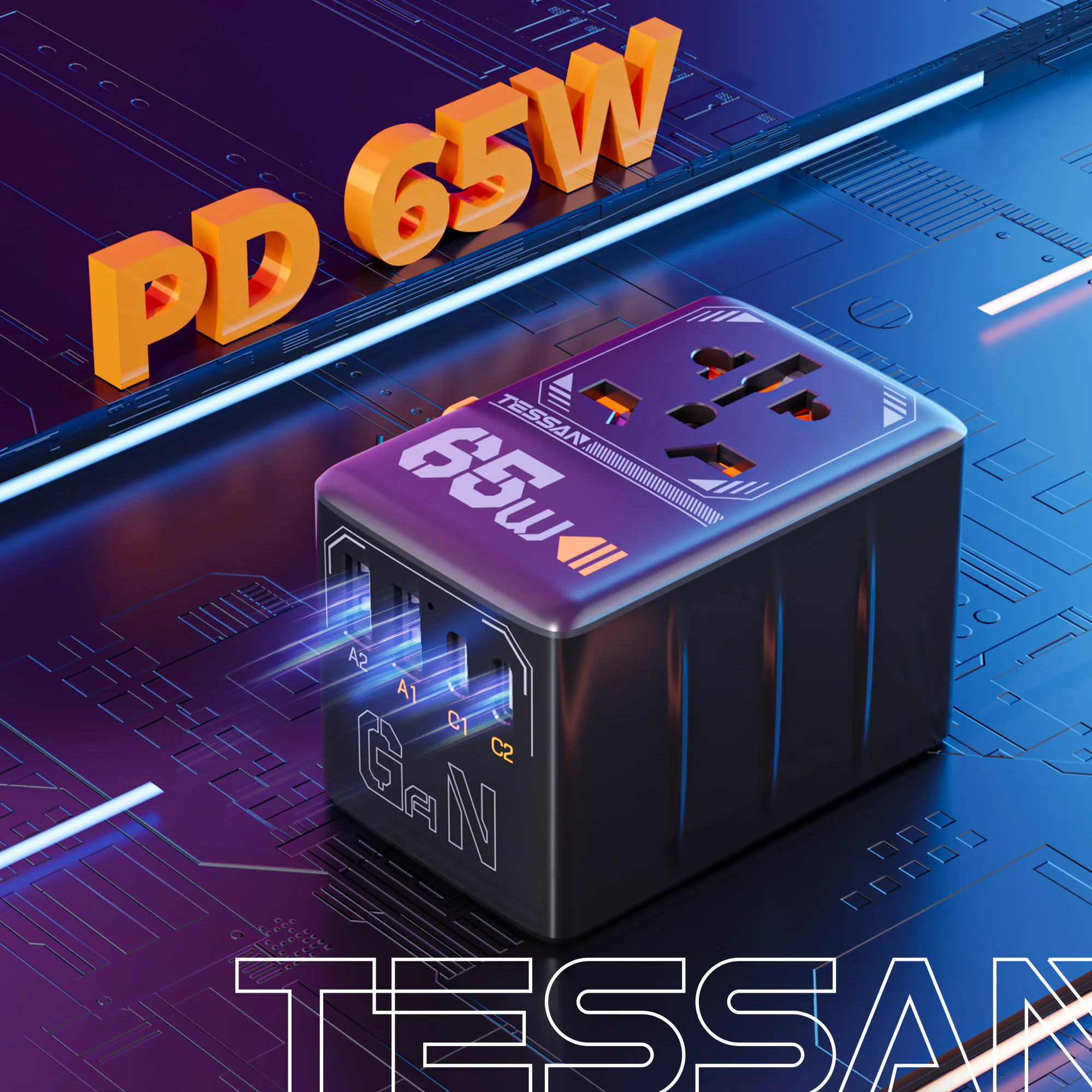 

TESSAN 35W/65W/100W GaN Universal Travel Adapter with USB Ports Type C Fast Charging Power Adapter EU/UK/USA/AUS plug for Travel