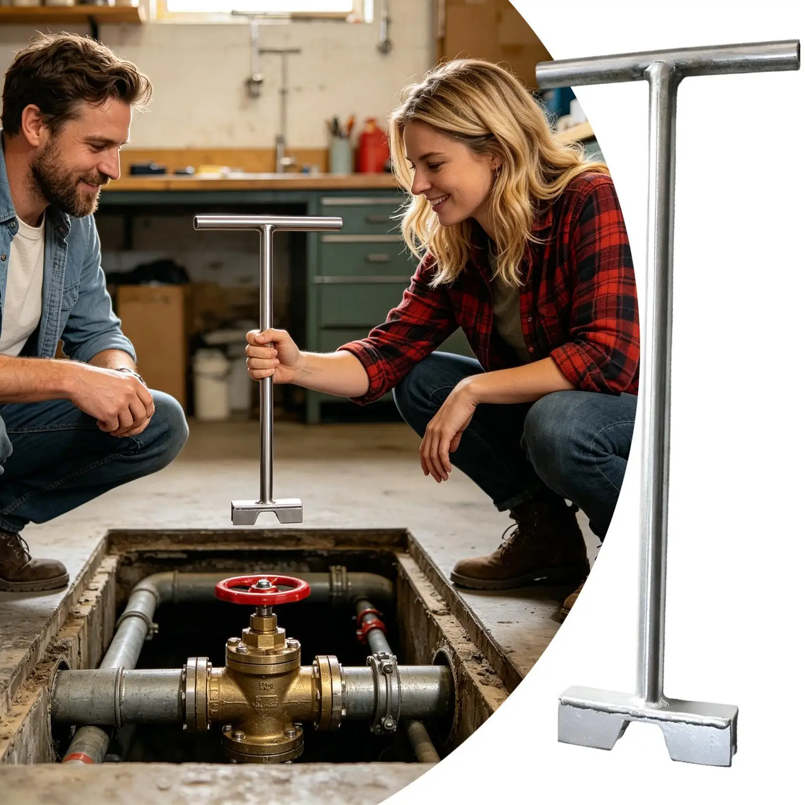 Long Handle Ball Valve Wrench T-Handle Extended Valve Key Steel Water Valve Shut Off Wrench For Garden Irrigation & Fire Risers