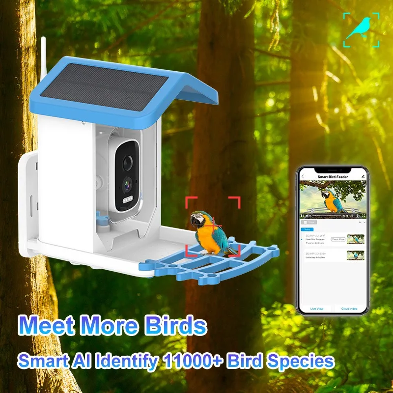 

1.5L Outdoor Smart Bird Feeder 4MP HD AI Recognition Solar Low Power Extra Long Standby Full Color Night Vision Pet Products