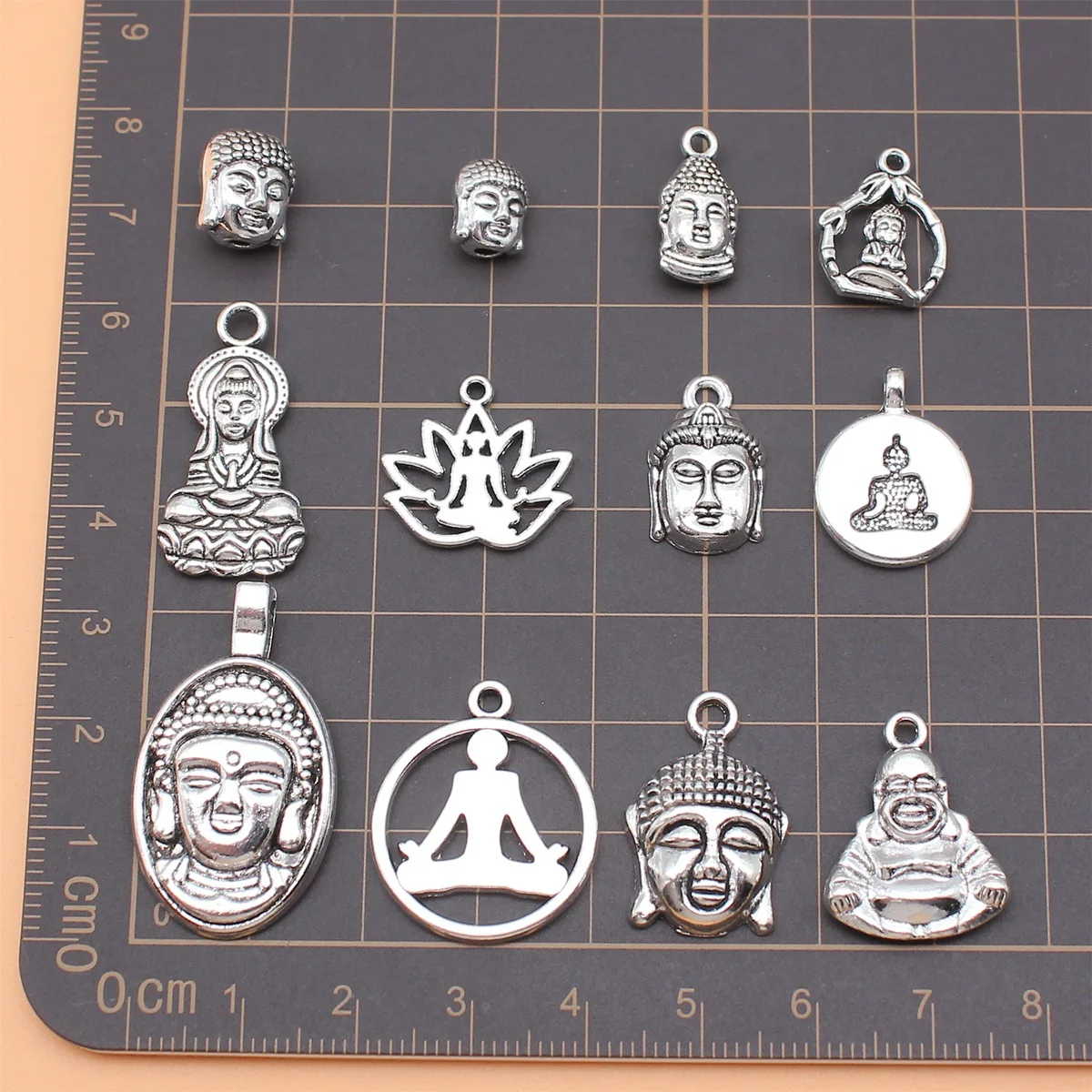 12pcs Antique Silver Color Buddha Statue Charms Collection For DIY Jewelry Making, 12 Styles, 1 of Each