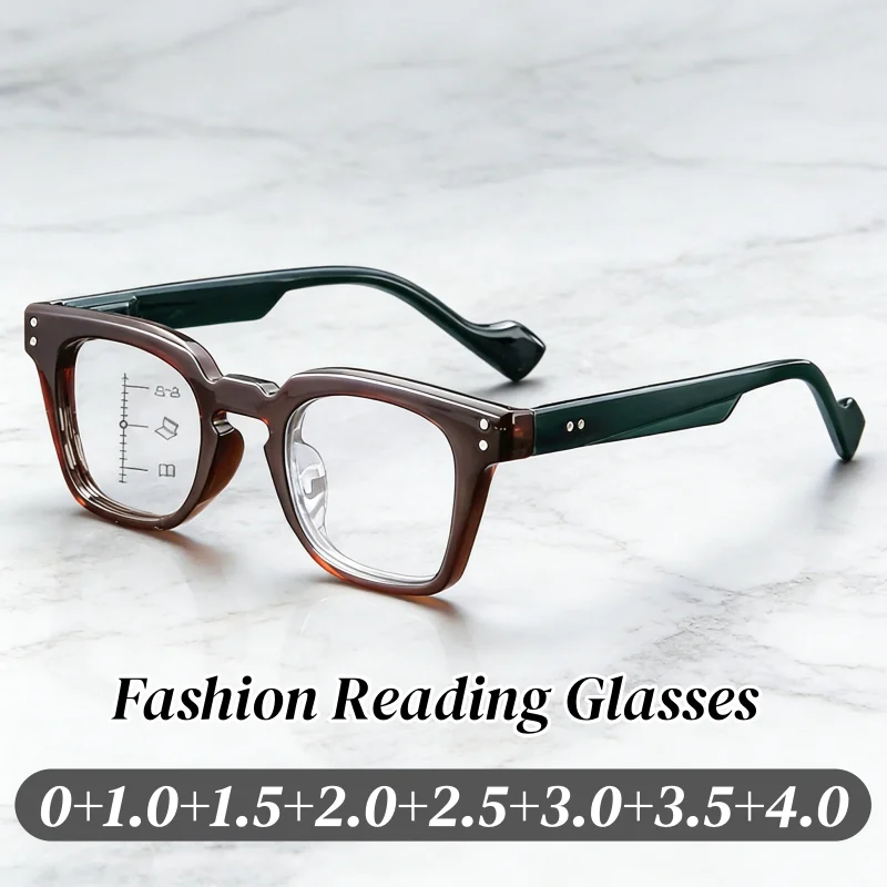 

Men's Vintage Progressive Multifocal Glasses Women Anti-blue Light Reading Glasses Unisex Square Ultralight Presbyopia 0+1.0+4.0