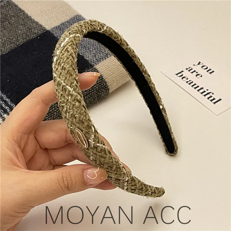 French retro tweed hair hoops for women\'s new pressure hair wash hair clip senior sense hoops hair accessories Hairbands