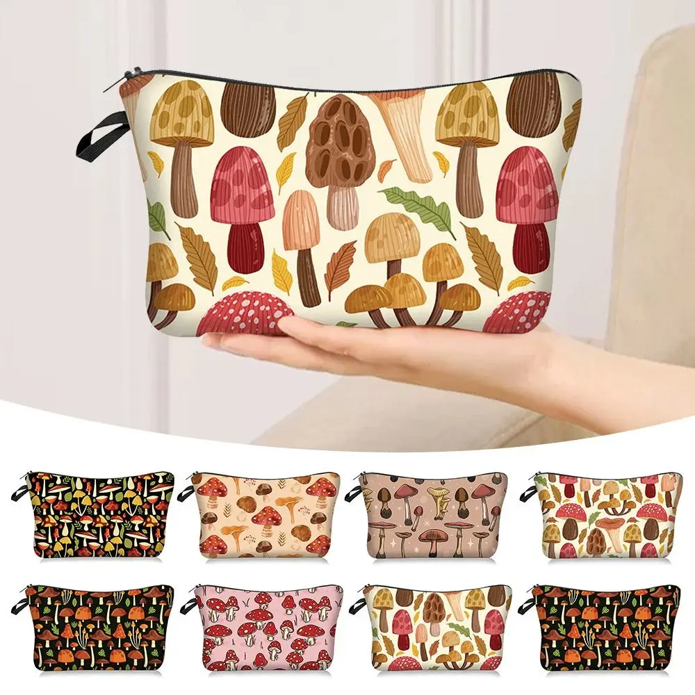 

Fashion Mushroom Print Cosmetic Bag Large Capacity Zipper Storage Bag Coin Purse