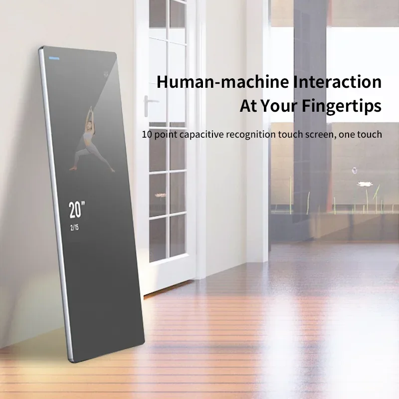 مرآة سحرية بحامل أرضي مقاوم للماء لصالة الألعاب الرياضية، مرآة لياقة بدنية ذكية بشاشة LCD تعمل باللمس #6