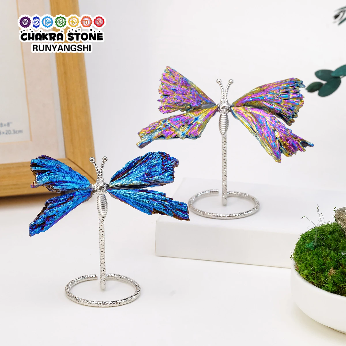 1PC Natural Black Tourmaline Electroplated Butterfly Holder Shaped Family Stone Crafts Home Decoration Gifts