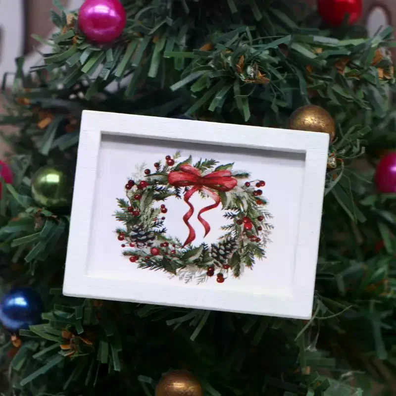 1/12 Mini casa delle bambole murale di Natale ornamento casa delle bambole decorazione della casa casa delle bambole micro scena di Natale puntelli per foto