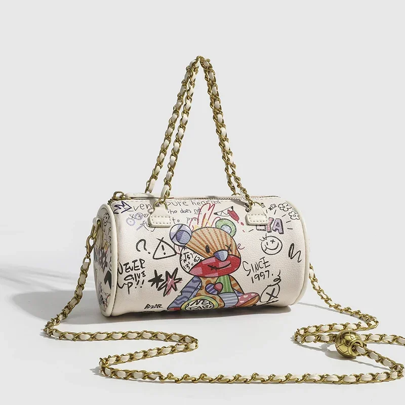 

Cross-border Women's Bag Cylindrical Women's HandBags New Bear Graffiti Chain Bag Shoulder Messenger Bags Female Bags