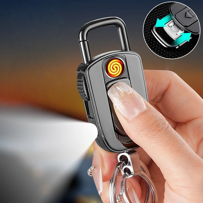 

USB Metal Windproof Multifunctional Keychain Cigarette Lighter Replaceable Tungsten Ribbon Lighting Lamp Cigarette Lighter