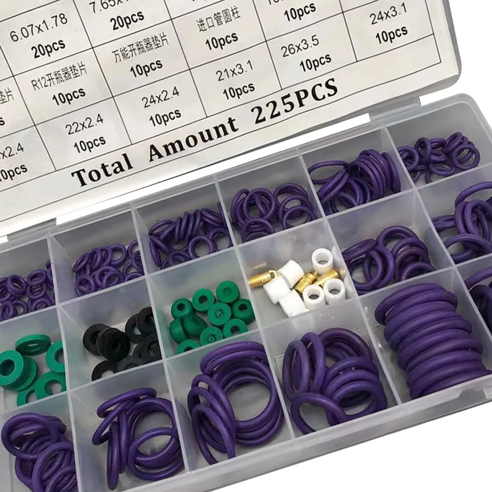 High Quality O Type Ring Gaskets Hole for Sealed Kit R22/R134a 18 Models 225pcs Set Air Conditioning Compressor Seal
