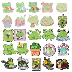 25 Types Frog Shape Enamel Pins Cartoon Froggy Creative Brooches Jewelry Backpack Clothes Cute Animal Lapel Badge Accessories