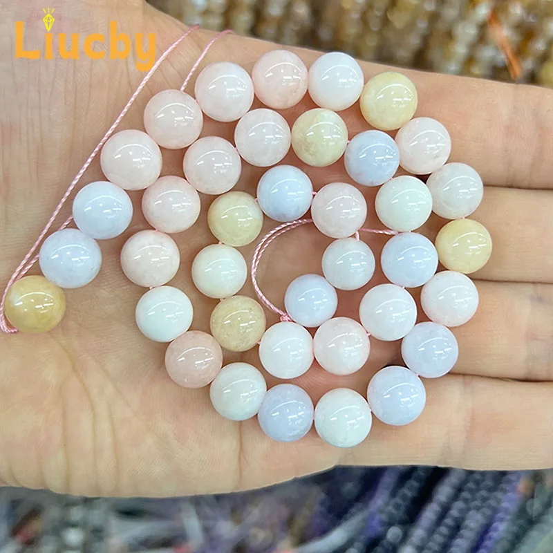 Natural Stone morganite Round Beads DIY Women\'s earrings Accessories decoration keychain For Jewelry Making 15\