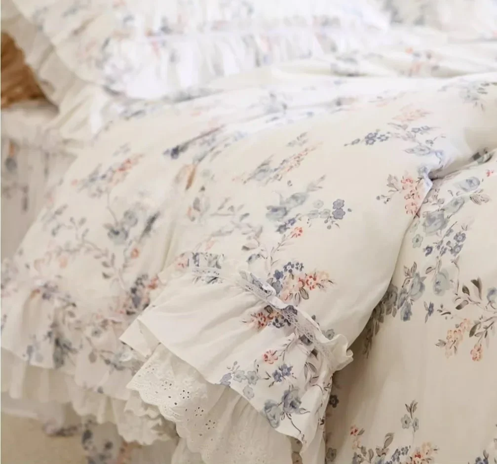 Romantic Lace Ruffle Duvet Cover Designer Bedding Floral Bed Set Bedroom Bed Sheets Luxury Bedding Sets For King