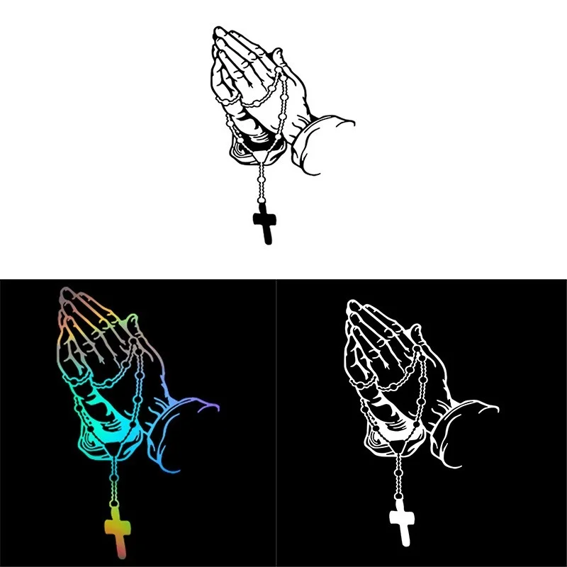 Pegatina de moda para coche, rosario de perlas, Dios, Jesús, gesto de oración, Auto Styling, ventana de vidrio, motocicleta, vinilo, decoración