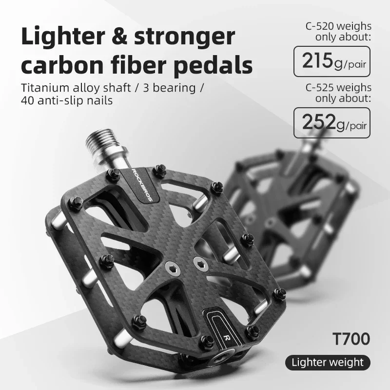 ROCKBROS Carbon Fiber Pedals Ultra-Light 3-Bearing Pedals Labor Saving Waterproof  MTB Bicycle Pedals Anti-Slip Bike Pedal
