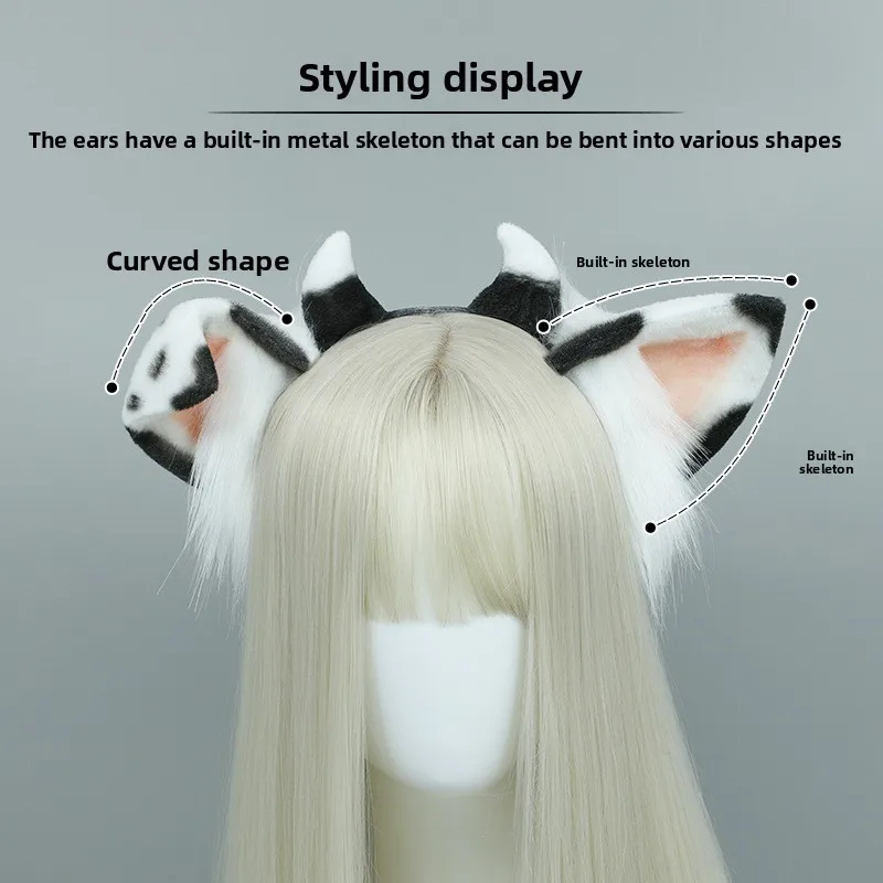 

Handmade Cute Plush Hair Accessories KC Cow Ear Headband Simulation Animal Ear Headgear Accessories Performance Props