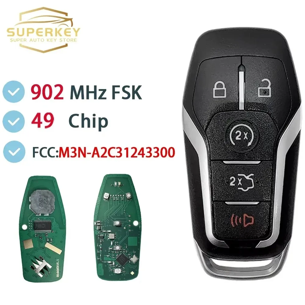 SUPERKEY 902MHz FCC:M3N-A2C31243300 For Ford Fusion Explorer Edge Mustang 2013-2017 ID49 Remote Smart Car Key Keyless Go